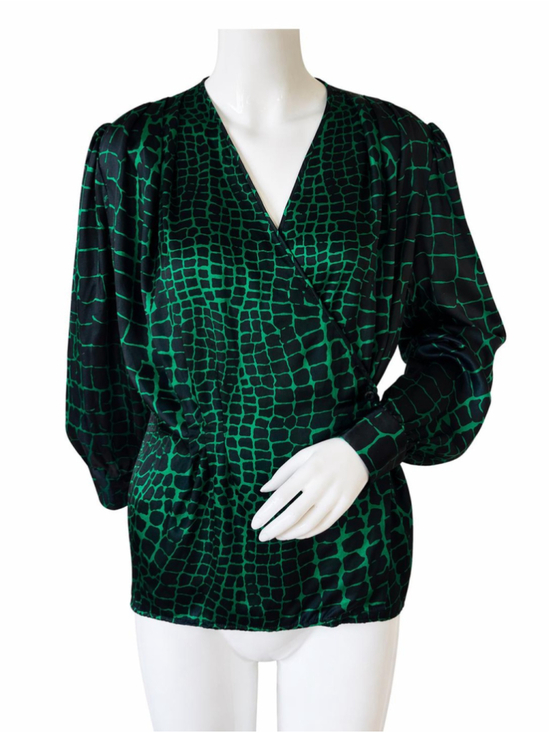 Valentino Tops - Valentino Miss V Silk Blouse – Green Black Wrap Style Made in Italy